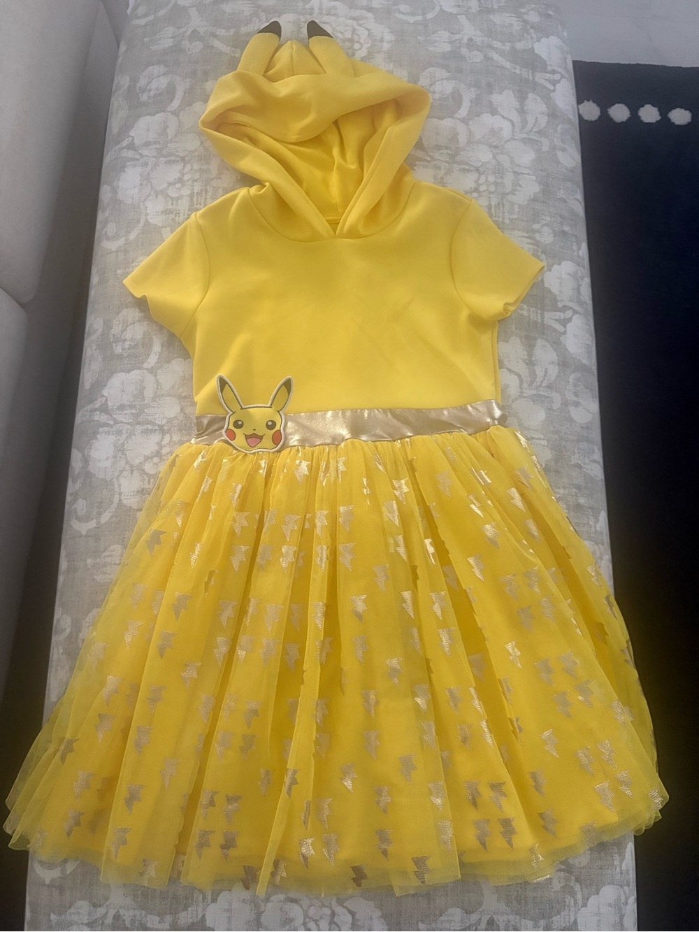 Yellow Pikachu Hooded Tulle Kids Dress, Girls Size L (10/12)